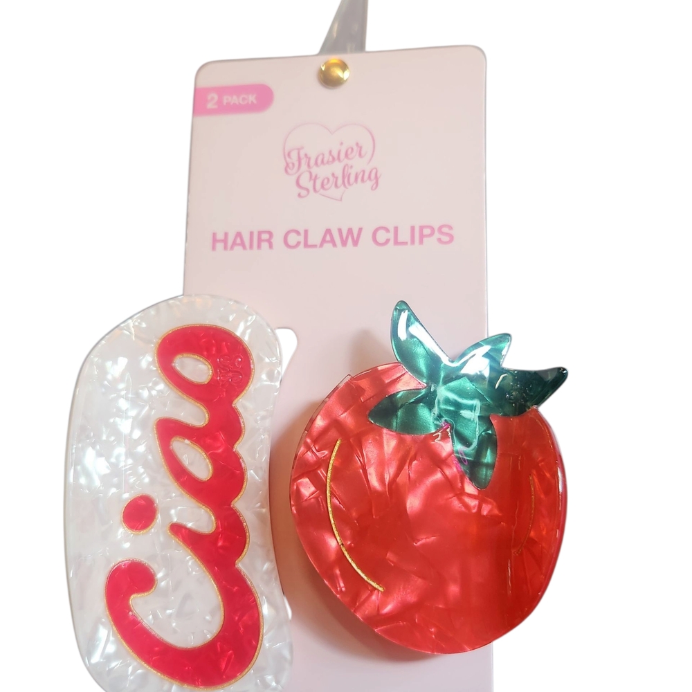 Frasier Sterling Ciao Tomato Large Glossy Hair Clip Set - Picture 2 of 3